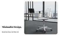 Height Adjustable Clear Rolling Chair 360-Degree rotate Caster Base Seat Transparent Look Task Seating Minimalist Design for Home Office Workers, Professionals, Homeowners, Study Room, Bedroom
