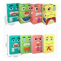 Fine Motor Face-Changing Puzzle Cube Game Rounded-Edged Expression Puzzle Blocks Screenscreenless Face Changing Game with Cards Child-Friendly for Children, Toddlers, Travel