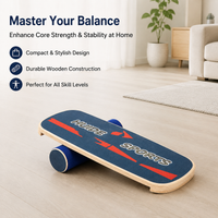Wood Roller Balance Board, Dark Blue 73.5x28cm Foam Roller, Anti-Slip Wobble Board for Surfing Skiing Training, Rehabilitation & Fitness