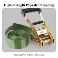 Wear Resistant Ratchet Tie-down Strap High Strength Ratchet Strap with Double J Hooks Rubber Coated Handle for Moving, Trailers, Warehouses