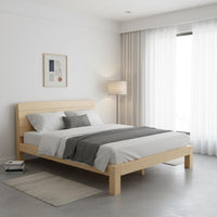 Fir Wood Slatted Bed Economy Model Solid Wood Bed Frame Reinforced Support Bedstead for Rental Apartment, Dorm Room