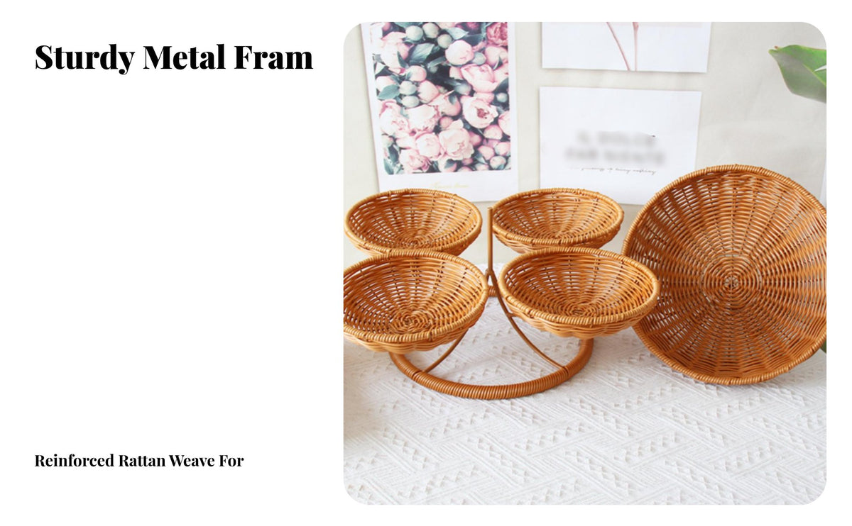 Imitation Rattan Serving Tray Rustic Design Imitation Rattan Tray Poly Wicker Serving Basket Hollowed-Vented Design