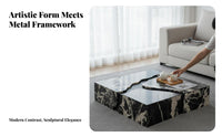 2 Pieces Italian Minimalist design Nesting Tables with Drawer Space-Saving Living Room Furniture Marble Pattern Top Coffee Table Set Internal Storage for Small Apartment Dwellers, Homeowners, Interior Design aficionados, Lounge Area
