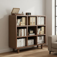 1 Piece Walnut Finish Bookcase Freestanding Wood Book Shelf Versatile Storage Cabinet Innovative Door Display Space-saving Shelf Suitable for Adults Living Room Bedroom Hallway