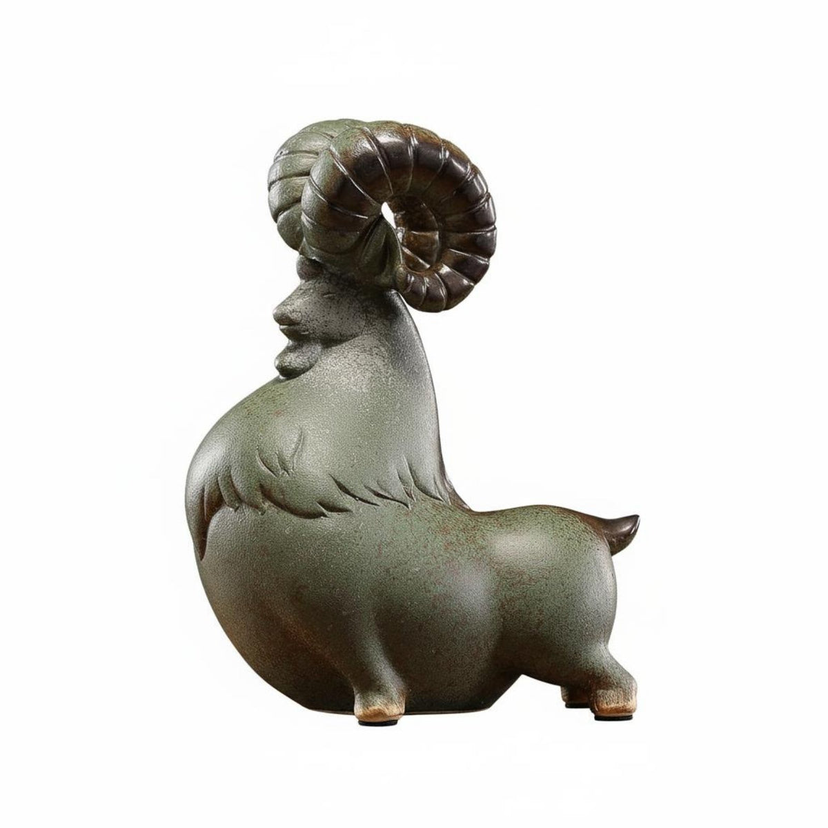 Chinese Style Sheep Statue Handcrafted Leader Sheep Figurine Oven-Fired Glaze Astrological Sculpture for Entryway, Office