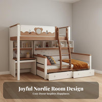 Staggered Bunk Bed Space-Saving Bunk Bed with Storage Multi-Functional Kids Furniture for Families, Girls, Small Apartment Guests, Vacation Home