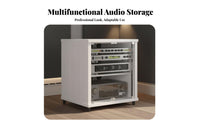 Mobile with casters Multi-Tier Compsinglent Tower sturdyDuty Construction Multi-Tier Compsinglent Shelf Open-Air Shelving Audio Rack Wobblestable Stability for Home Theater aficionados, Audiophiles, Office Workers, media space, Recording Studio, Bedroom