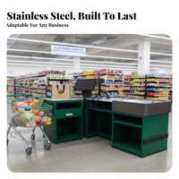 Modern Design Supermarket Checkout Stand Sturdy Construction Convenience Shop Money Ier Counter Multi-Tier Storage Retail Checkout Desk Easy Assembly for Business Owners, Retailers, Money Iers