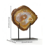 Agate Slice with Metal Stand Minimalist Agate Slice on Stand Modern for Console
