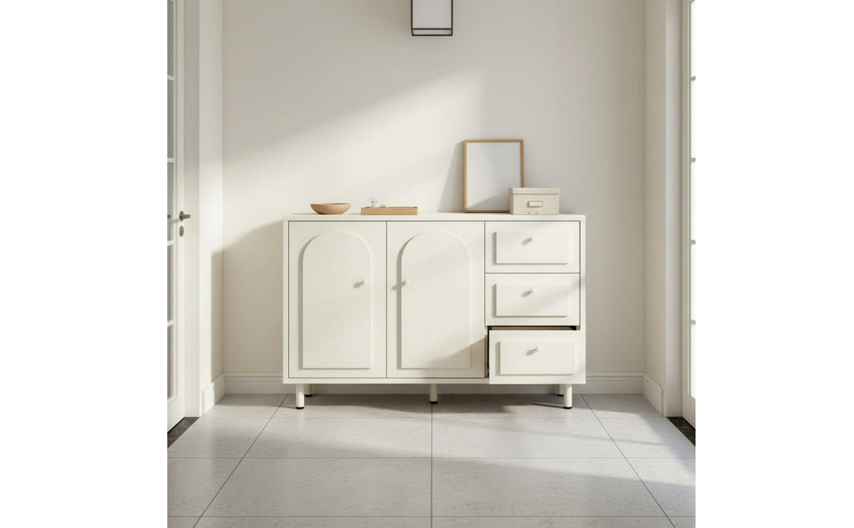 Large Capacity Cream Accent Cabinet Adjustable Shelves Arched Door Sideboard Modern Dresser with Drawers for Entryway, Bedroom, Living Room