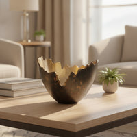 Folded Metal Bowl Antique-Style Bowl with Hammered Finish Wavy for Tabletop, Entryway