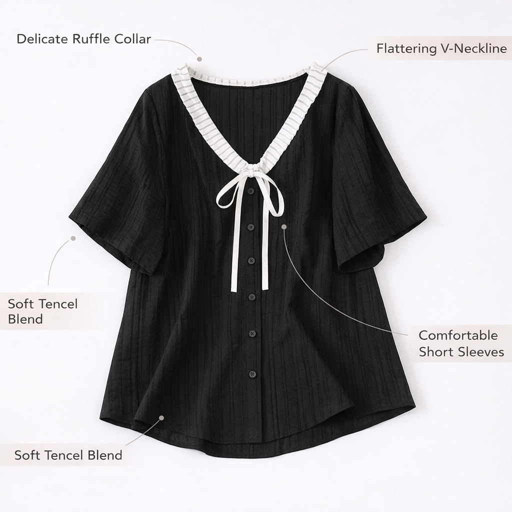 Lace Trim Shirt Womens Plus Size Tops with V-Neck for Summer, Breathable Lyocell Material Party for Casual Wear, Sizes Up to 6XL