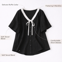 Lace Trim Shirt Womens Plus Size Tops with V-Neck for Summer, Breathable Lyocell Material Party for Casual Wear, Sizes Up to 6XL