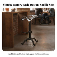 mechanical design Adjustable Saddle Stool Vintage Design Backless Saddle Stool rotating Function Counter Chair With Footrest for Bar Owners, Homeowners, Adults, Coffee Shop, Restaurant, Kitchen, Dining Room
