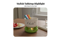 Ceramic Chocolate Fondue Pot Space-Saving Ceramic Fondue Pot Tealight Cheese Warmer Includes 4 Dipping Forks Serveware Microwave