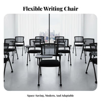 Foldable Rolling Chair with Writing Tablet Space-Saving Nesting Chair with Writing Tablet Ergonomic Design Training Seat for Students, Trainees, Event Attendees, Classroom, Conference Room, Lecture Hall, Lobby