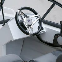 Marine Steering Wheel Black rims 3 Spoke Boat Steering Wheel Polished Metal for Boats, Yachts