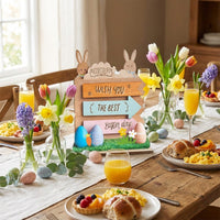 Easter Bunny Centerpiece Easter Table Decoration Festive Atmosphere Spring Tabletop Sign for Kids, Homeowners, Indoor, Desktop, Mantel Table Decor
