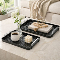 Black Hammered Texture Rectangular Serving Tray with Handles