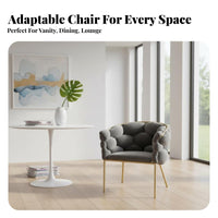 Nordic Design Woven Puff Armchair Comfortable Backrest Vanity Stool Soft Cushioning Accent Chair Minimalist Aesthetic for Salon Owners, Interior Decorators, Bedroom, Makeup Room, Reception Area, Reading Nook