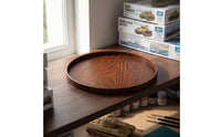 Round Display Base with Raised Wooden-Rim Base-Grain Wooden Display Base Art Pedestal Pedestal for Hobbyists, Collectors, Miniature Scenes