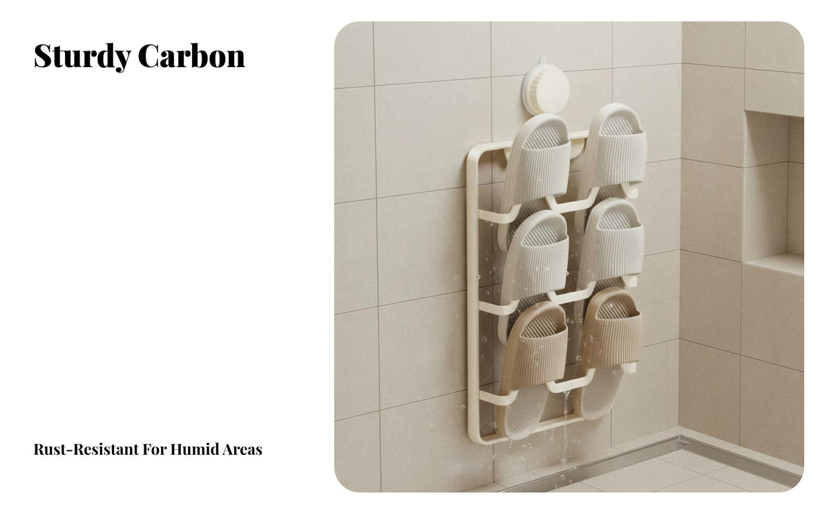 No-Drill Installation Wall-Mounted Slipper Hanger Multi-Tier Shoe Holder Strong Suction Power Storage Rack Draining Feature for Homeowners, RV Owners, Bathroom, Shower Room, Entryway, Behind the Door