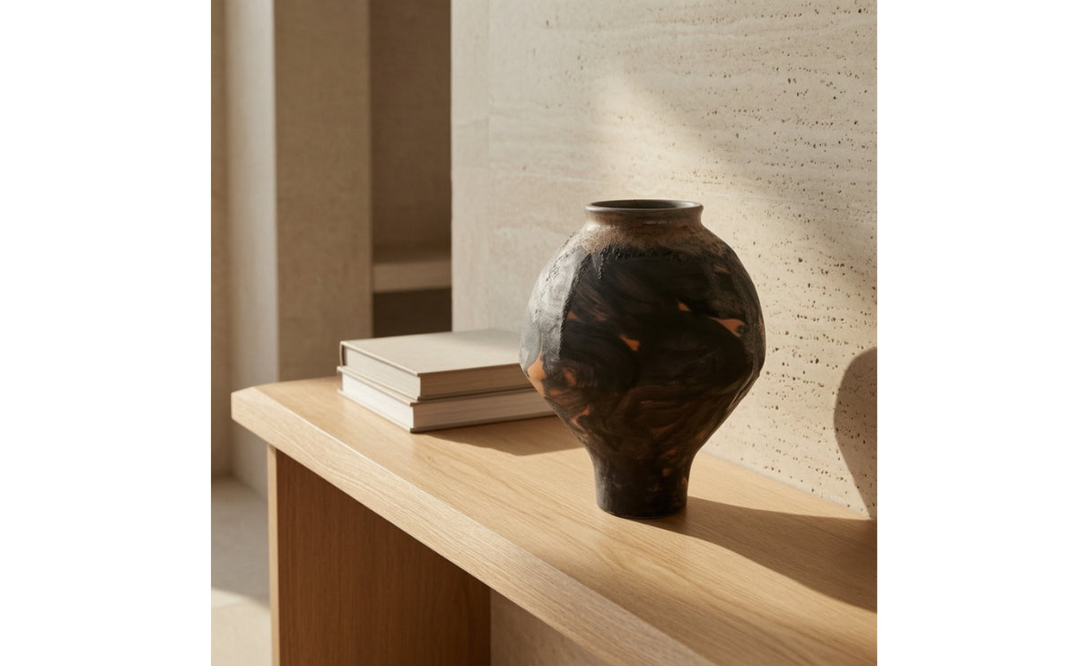 Ceramic Vase Textured Ceramic Vase with Narrow Neck Distressed Narrow-Neck Cuello Estrecho for Bookshelf