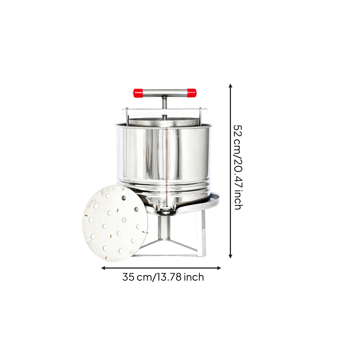 Perforated Manual Stainless Steel Honey Extractor Polished Silver Honeycomb Press Threaded Screw Stainless Steel Press Horizontal Handle