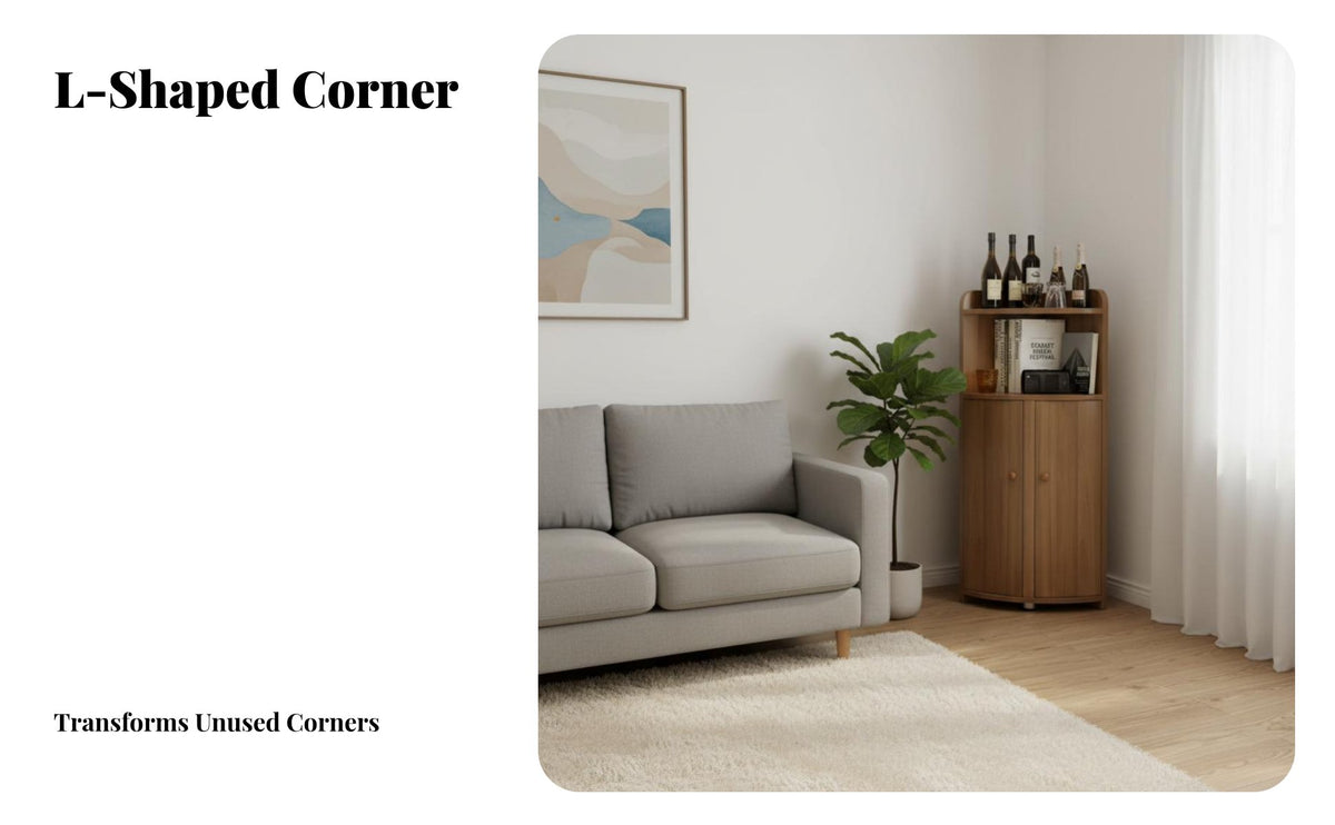 Minimalist Design Curved Front Hutch Space-Saving Design Corner Shelf Modern Aesthetic Household Storage Sturdy Construction for Apartment Dwellers, Homeowners, Office Workers, Living Room, Bedroom, Kitchen, Bathroom