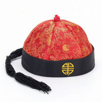 Chinese Costume Cap Traditional Ancient Chinese Cap Brocade Hat with Tassel Satin Imperial for Performers, Stage Performances