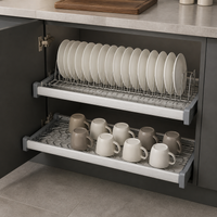 Pull Out Dish Drying Rack, 304 Stainless Steel Cabinet Dish Rack with Drainage Tray, Brushed Silver Dish Drainer for Kitchen Tidy, 265x125mm