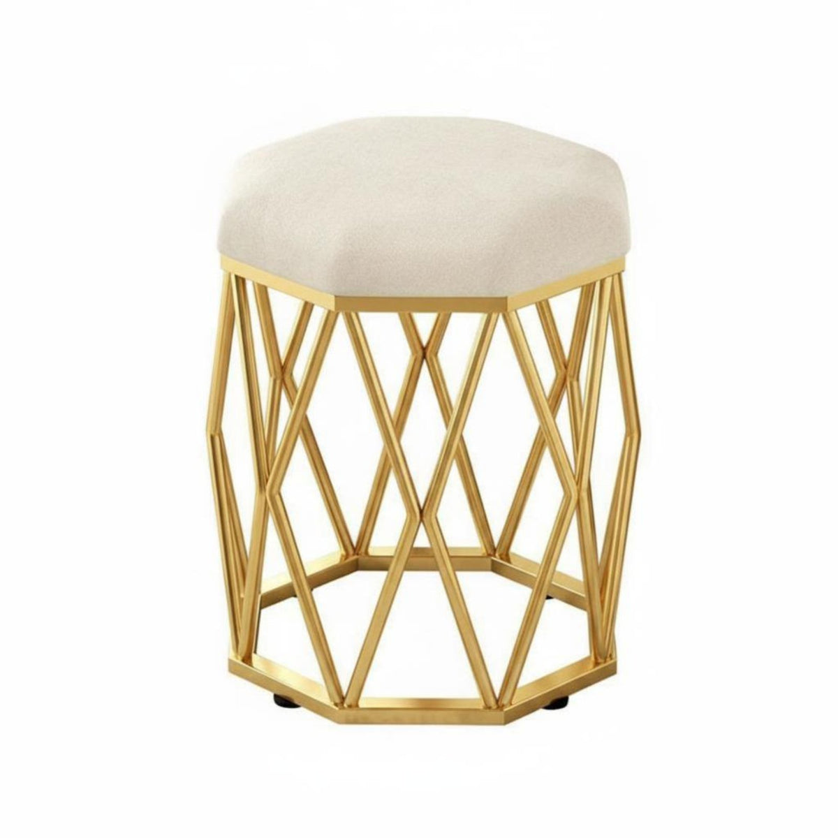 golden-hued Frame Upholstered Round Stool with Metal Legs Padded Seat Upholstered Vanity Stool Soft paddinged Top Household Furniture plush fabric Upholstery for Beauticians, Apartment Dwellers, residents, Makeup Room, Bedroom, Nail Salon, Entryway