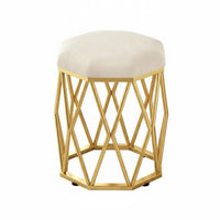 golden-hued Frame Upholstered Round Stool with Metal Legs Padded Seat Upholstered Vanity Stool Soft paddinged Top Household Furniture plush fabric Upholstery for Beauticians, Apartment Dwellers, residents, Makeup Room, Bedroom, Nail Salon, Entryway