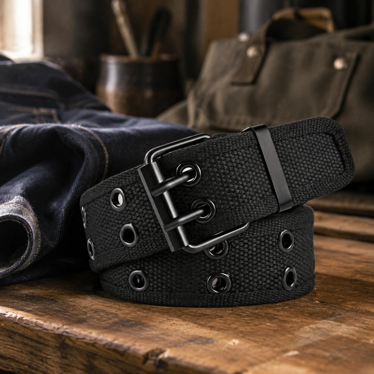 Double-Prong Belt Metal Eyelets Double Prong Belt Stitched Fashion Accessory