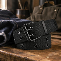 Double-Prong Belt Metal Eyelets Double Prong Belt Stitched Fashion Accessory