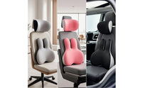 2 Pieces Ergonomic Headrest and Support Pillow Set Pressure Relief Neck and Back Support Pillow Supportive Back Cushion with Headrest Comfortable for Drivers, Office Workers, Commuters, Car Seat, Long Drives