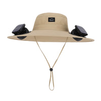 Breathable Solar Powered Fan Hat 360° Sun Protection Wide Brim Hat with Twin Fans Adjustable Fit Outdoor Headwear Windproof Chin Strap for Men, Gardening