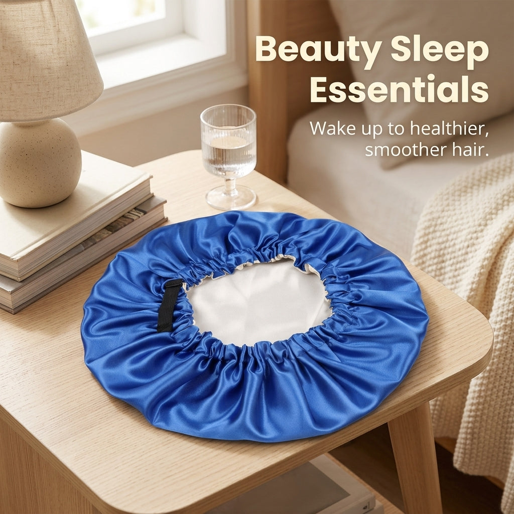 Satin Sleep Bonnet for Double Layer Reversible Adjustable Cap, Haircare Hat for Women Adults