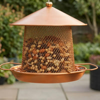 Conical Roof Hanging Bird Feeder Copper-Bronze Finish Metal Bird Feeder Perch Arms