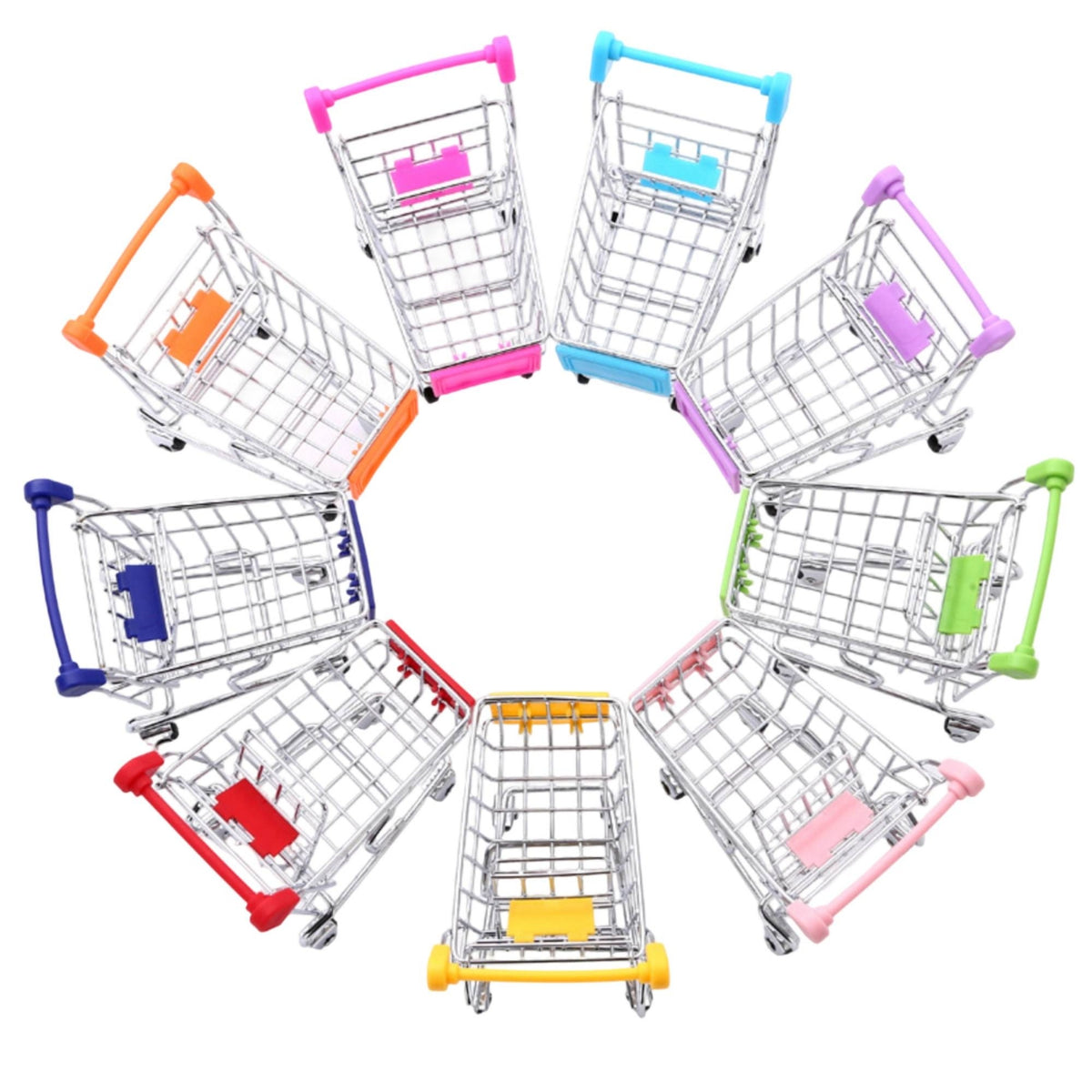 Metal Mini Shopping Cart Rolling Miniature Shopping Trolley Compact Basket Pretend Play for Collectors, Dollhouse