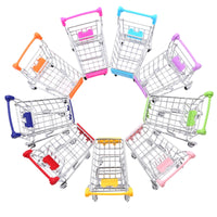 Metal Mini Shopping Cart Rolling Miniature Shopping Trolley Compact Basket Pretend Play for Collectors, Dollhouse
