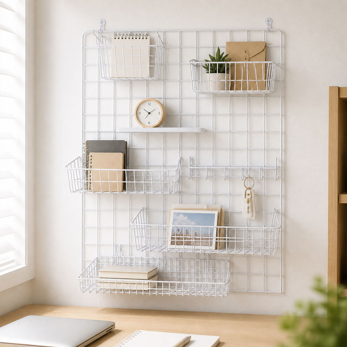 Wire Net Rack, Display Rack, Set of 10, White Metal Rack, Self-Adhesive