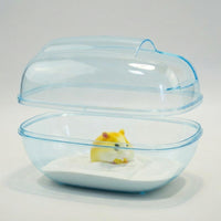 Transparent Hamster Sand Bath with Splash Guard, 18x12x12cm Hamster Bath for Syrian and Dwarf Hamsters, Dustproof Freestanding Enclosure with Ladle