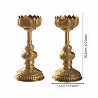 Intricate Carvings Altar Candle Stand Smoothly Polished Lotus Candle Holder Brass Candlestick for Buddhists, Temple, Meditation Room