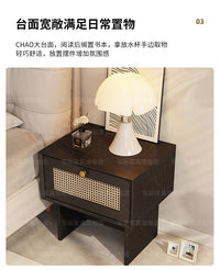 中古风卧室床头柜民宿小型床边柜矮柜复古藤编斗柜储物柜置物柜 V01 颗粒板ENF（高级黑）
