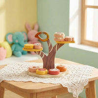 Playful Pastry Set Food Set with Stand Pretend Wooden Dessert Playset Imaginative Snacks with Stand Preschoolers