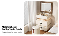 2-in-1 Design elevateTop Vanity Nightstand Space-Saving Illuminated Nightstand with Drawers Modern and design Bedside Table Hidden Mirror for Apartment Dwellers, property owners, Students, Dorm Room, Study