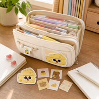 Cute Cheese Bear Pencil Case Large Capacity Embroidered Stationery Pouch for Girls