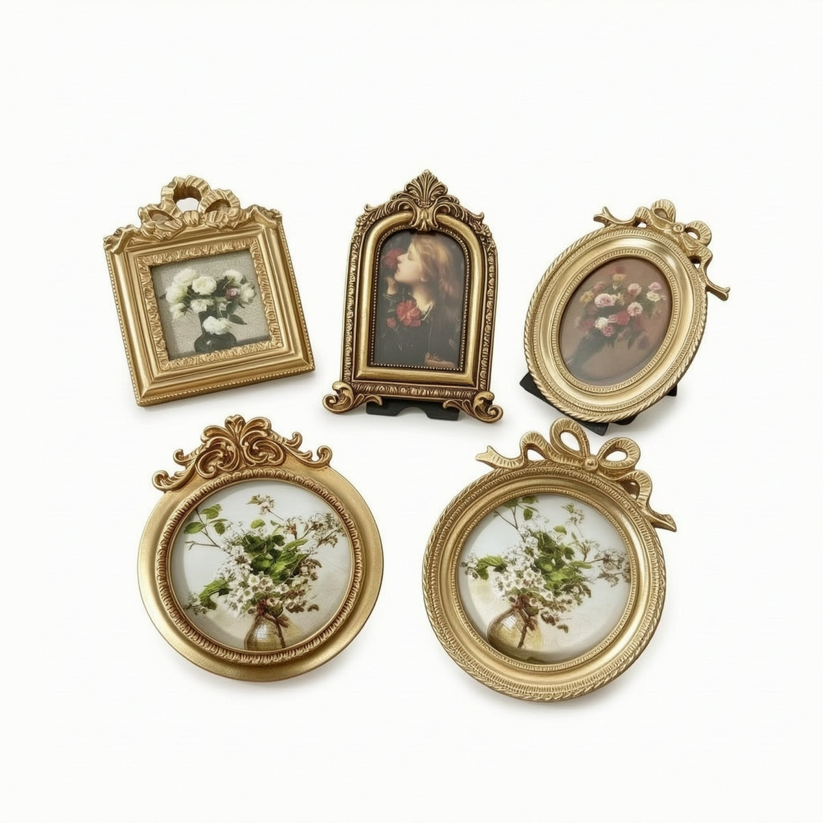 5 Pieces Tabletop Photo Frame Vintage Picture Frame with Stand Gold Tone Picture Holder for Collectors