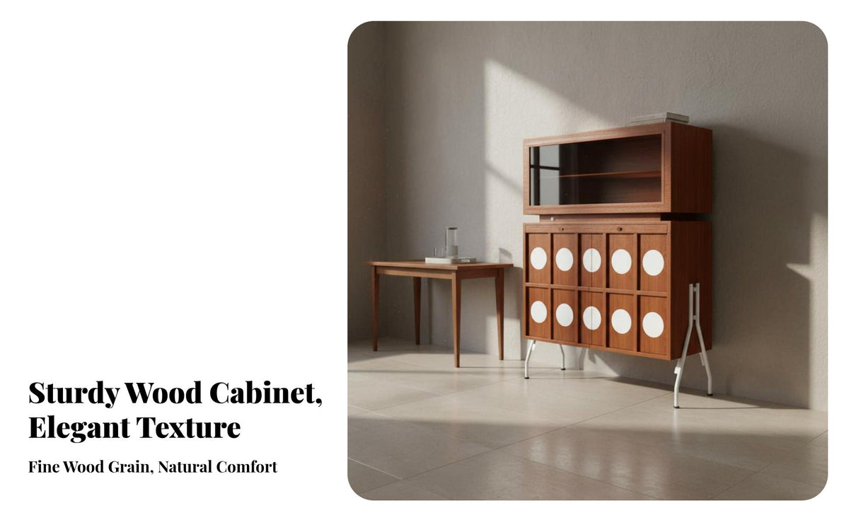 Mid-Period Modern Sideboard Solid Wood Wooden Storage Cabinet Retro Design Wooden Accent Cabinet for Homeowners, Adults, Living Room, Hallway, Bedroom